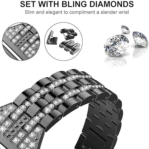 Miniatura 2 de Mtozon Bandas de metal compatibles con Fitbit VersaVersa 2Versa Lite, pulsera de repuesto de metal con diamantes de imitación para mujer, plata, oro