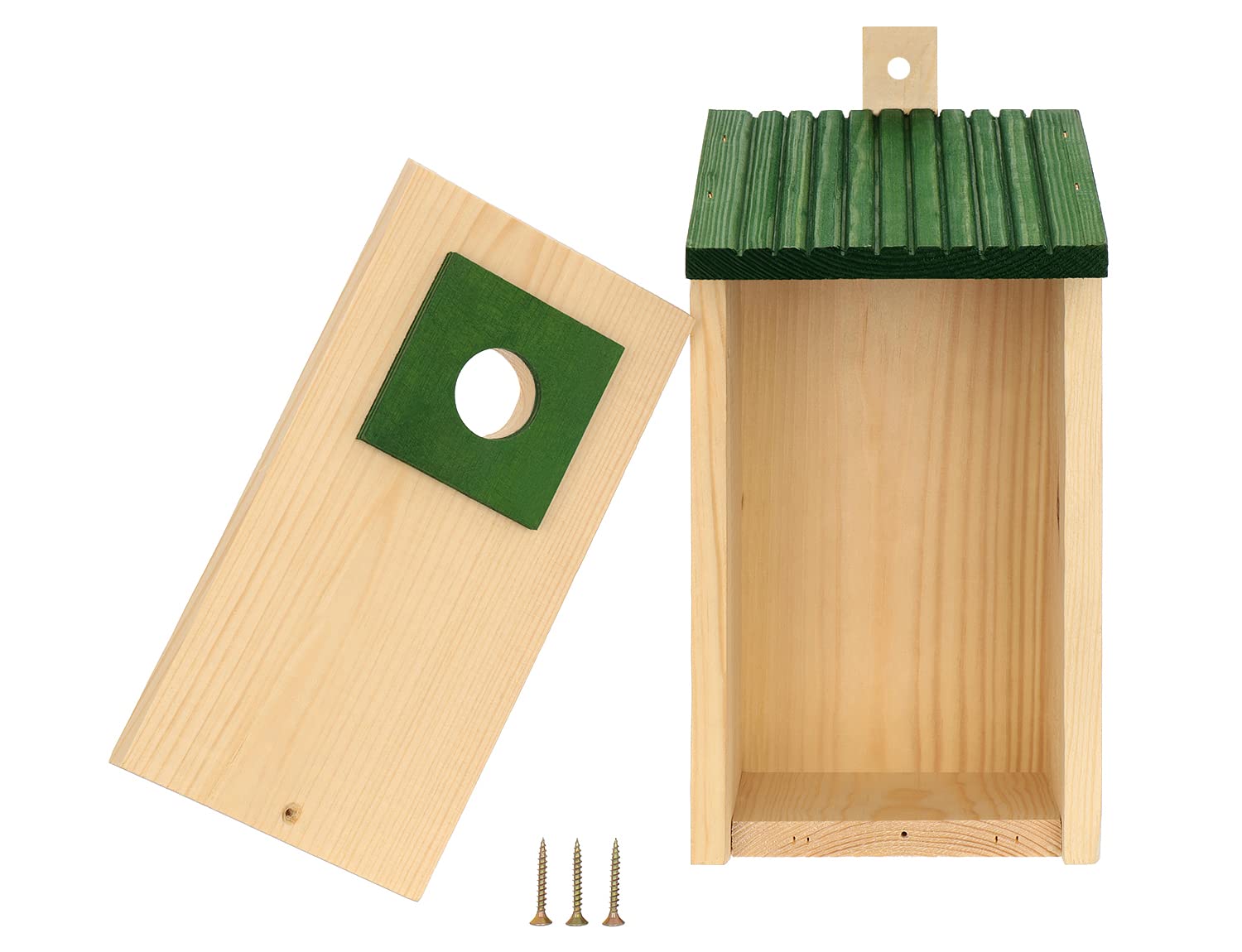 Nistkasten B20-NPx4 - Juego de nidos de madera, Casitas para Pájaros, Madera Natural, Resistente a la Intemperie, Construcción de Madera Maciza, Decoración de Jardín, Verde