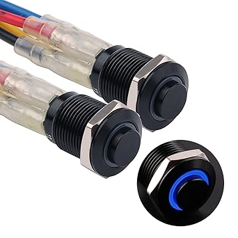 2PCS 12mm Metal Waterproof Anti-Vandal Momentary Push Button Switch Self-Reset Black Shell with Wires for 1/2