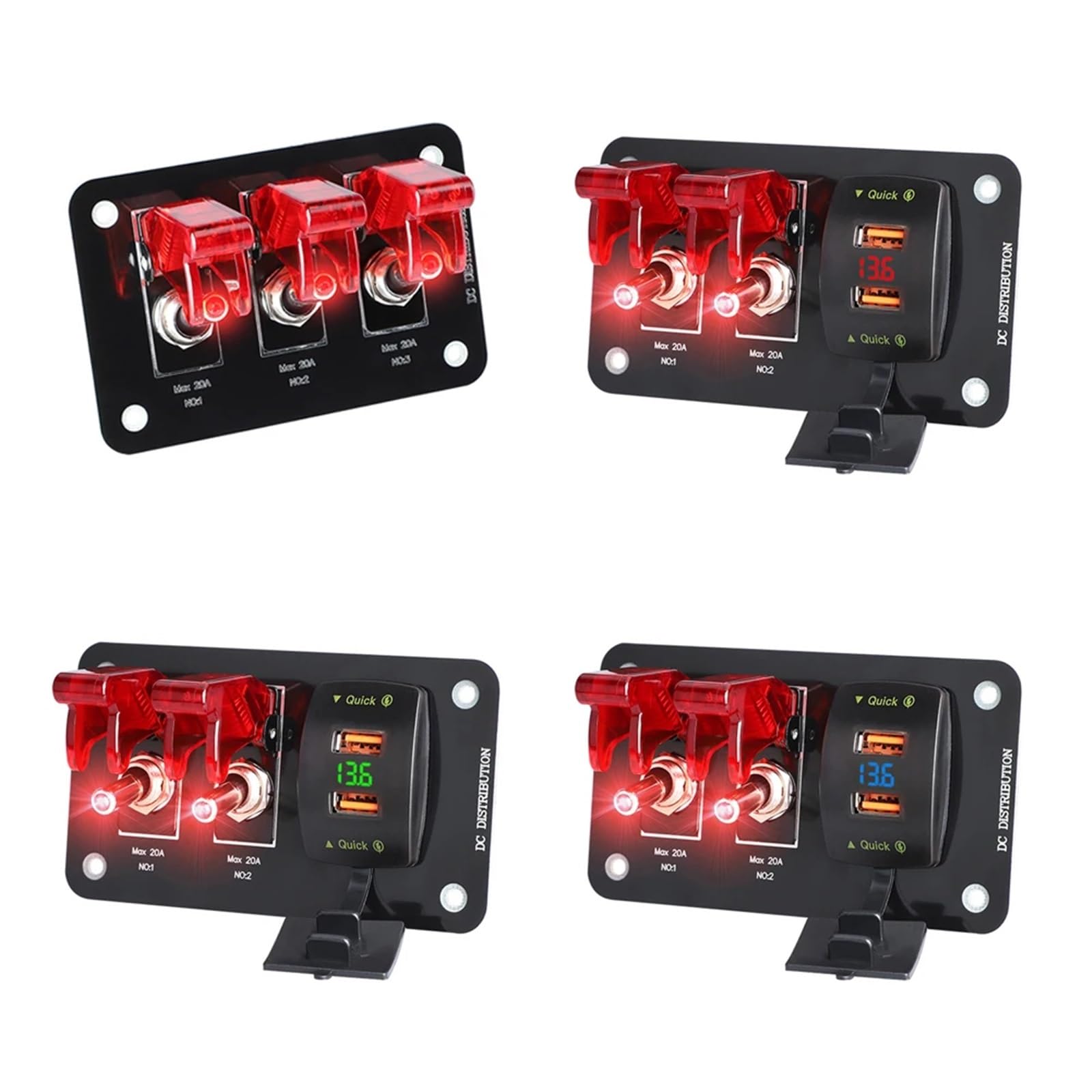 Przełączniki morskie, 12V 24V Przełącznik Panelowy Przełącznik Światła Zapłon Start Stop Przyciski Bezpiecznik 20A 4x4 Akcesoria Samochodowe Wyścigowe Do Łodzi Ciężarówki Przyczepy(3 Gang)
