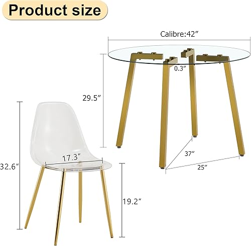 Miniatura 8 de Juego de mesa de comedor redonda de vidrio para 4, juego de mesa de comedor circular moderno de 42 pulgadas, mesa de cocina pequeña de 5 piezas