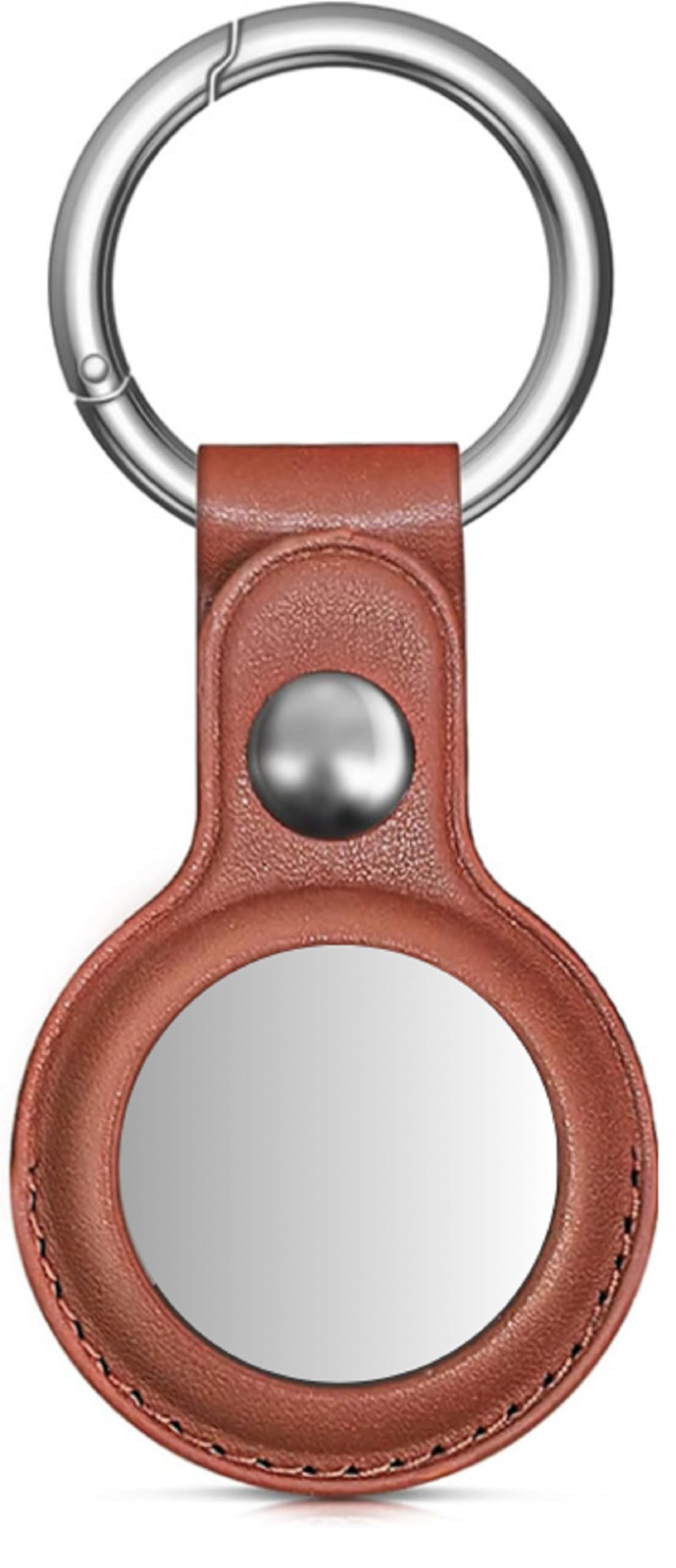 pefko pss48 premium faux leather key ring holder case cover compatible with apple airtag [ only key holder cover, airtag not included ] (brown)