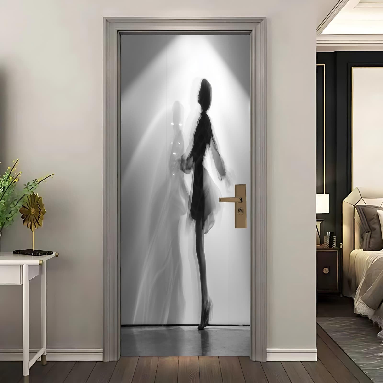 Sticker de porte 3D danseuse grise 90x200 cm décor amovible