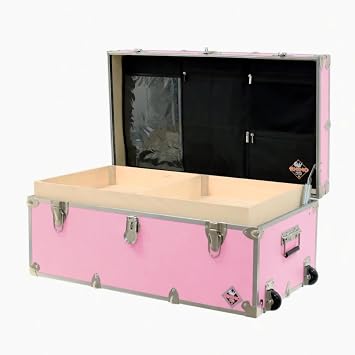 Rhino Trunk & Case Small Essential Trunk With Wheels, Tray, Lid Organizer - 30"x17"x13", 1000+ lbs Capacity. Strong, USA Made Summer Camp Footlocker, and Secure College Dorm Storage Chest