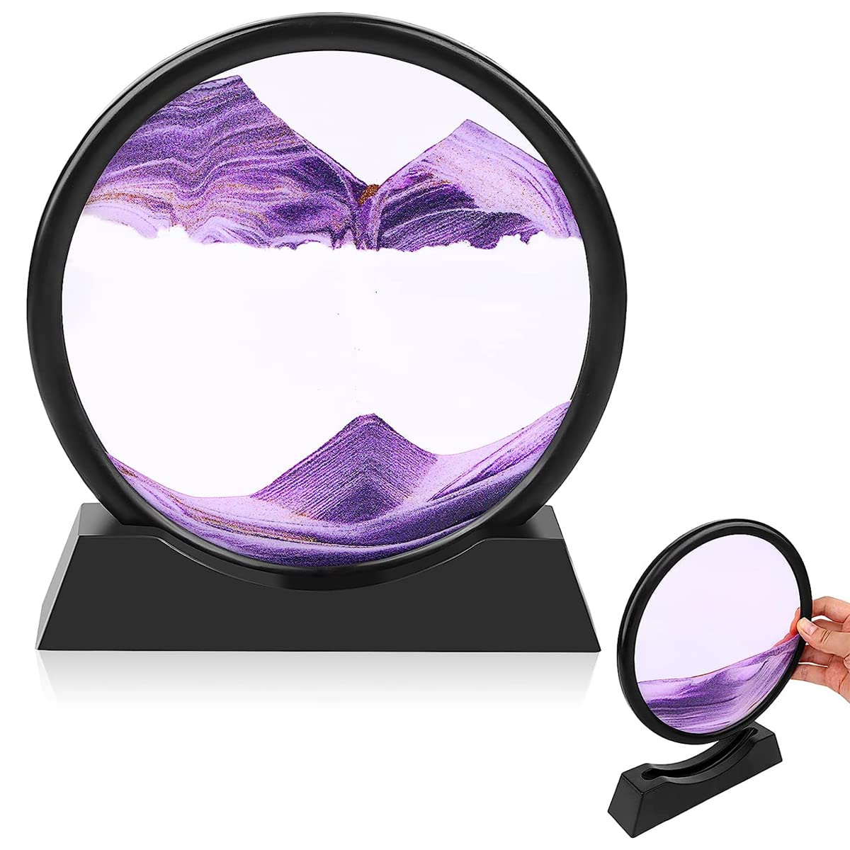 HASTHIPHASTHIP® Moving Sand Art Picture Glass Liquid Painting, 3D Deep Sea Sandscape in Motion Display Flowing Sand Frame, Kid's Large Desktop Sand Art Toys, Relaxing Home and Office Decorations, Purple