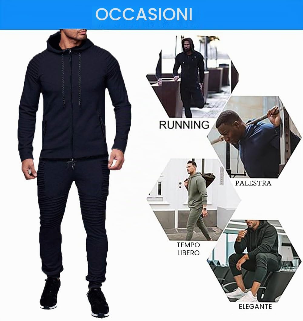 Tute da Ginnastica da Uomo Tuta Uomo Completa Manica Lunga Cerniera Giacca & Pantaloni Set Jogging per Attività All'aperto e Uso Quotidiano