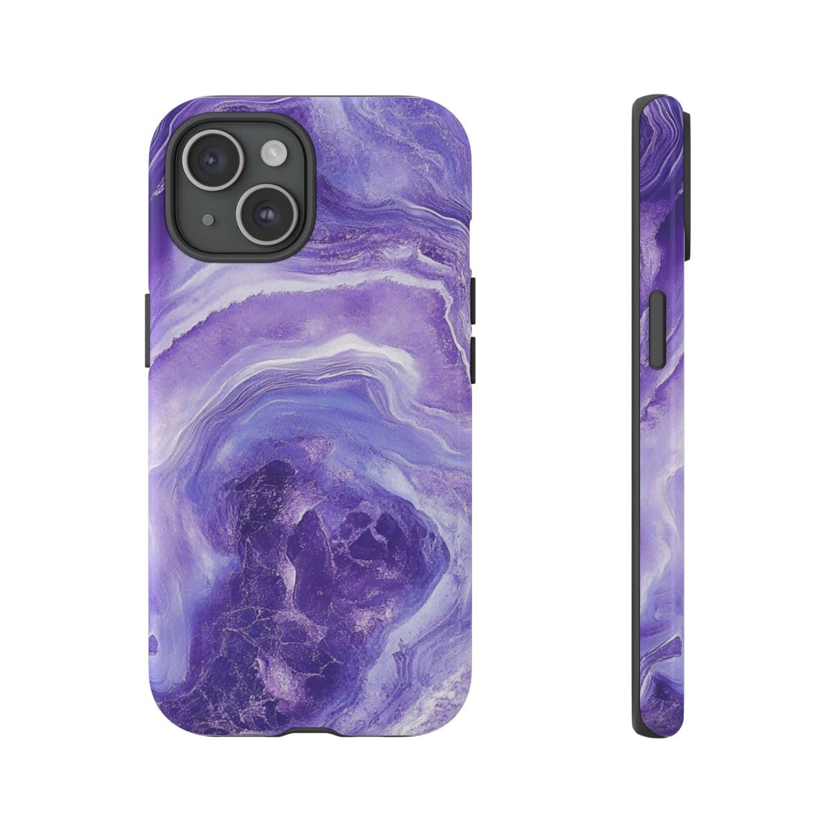Coque iPhone 15 violette aspect marbre finition brillante premium - 4