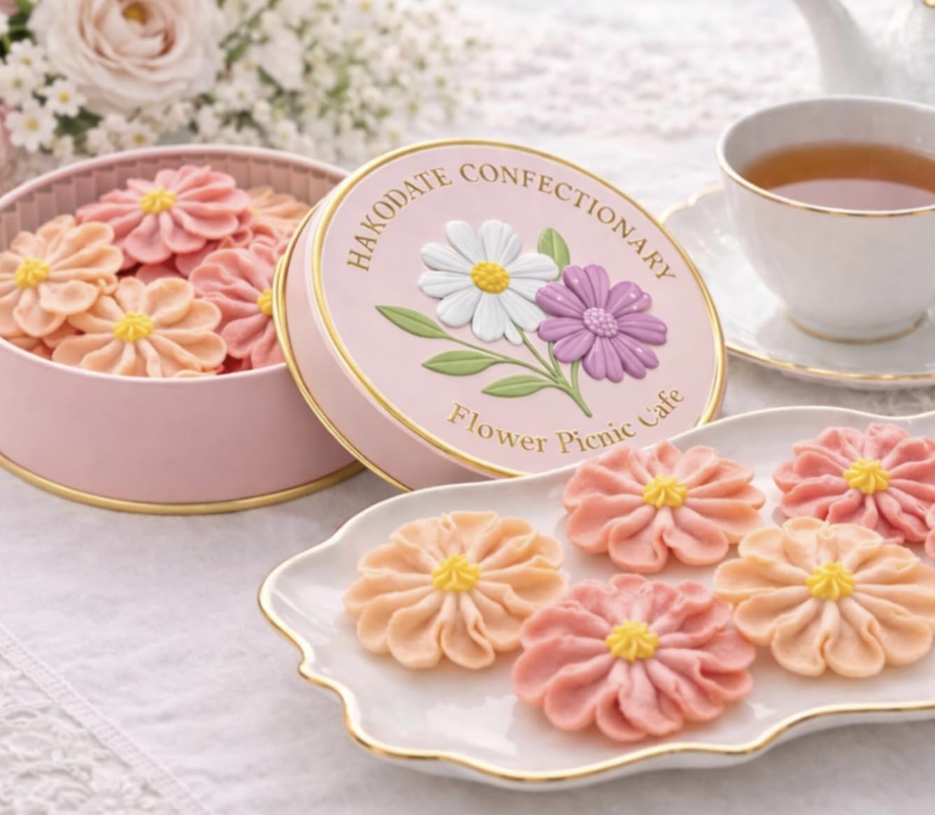 パウダーピンク ニュアンスフラワー 簡単 一人で着れる 3点セット Amazon.co.jp: 【Flower Picnic Cafe】お花のぼうろ＜コスモス いちご