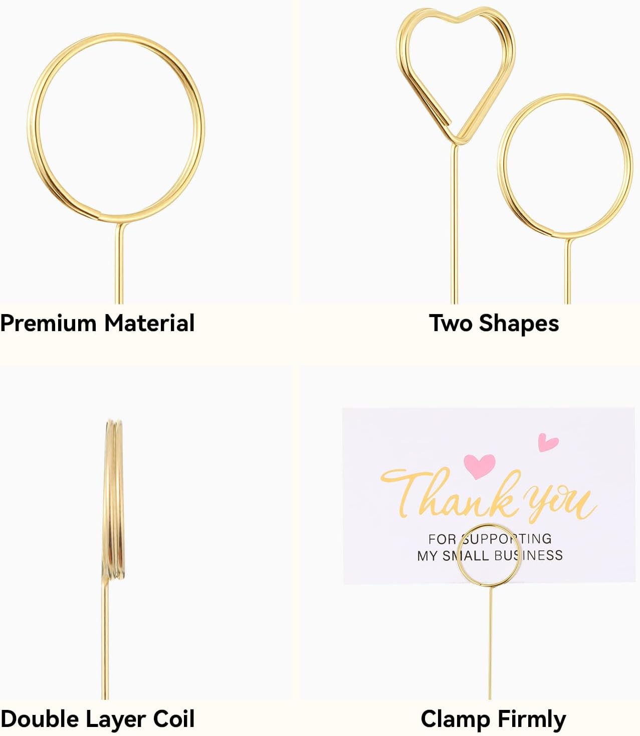 40 PCS Floral Card Holder Picks Metal Gift Card Holder Sticks Gold Place Card-Holder Photo Picture Clip Holders for Flower Arrangement Wedding Birthday Party Bouquet Decorations Heart Round