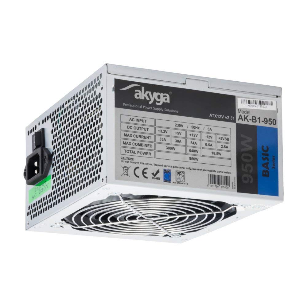 Zasilacz ATX 950W Akyga AK-B1-950 P4+4 PCI-E 6 pin i 6+2 pin 5x SATA 2x Molex APFC FAN 12cm