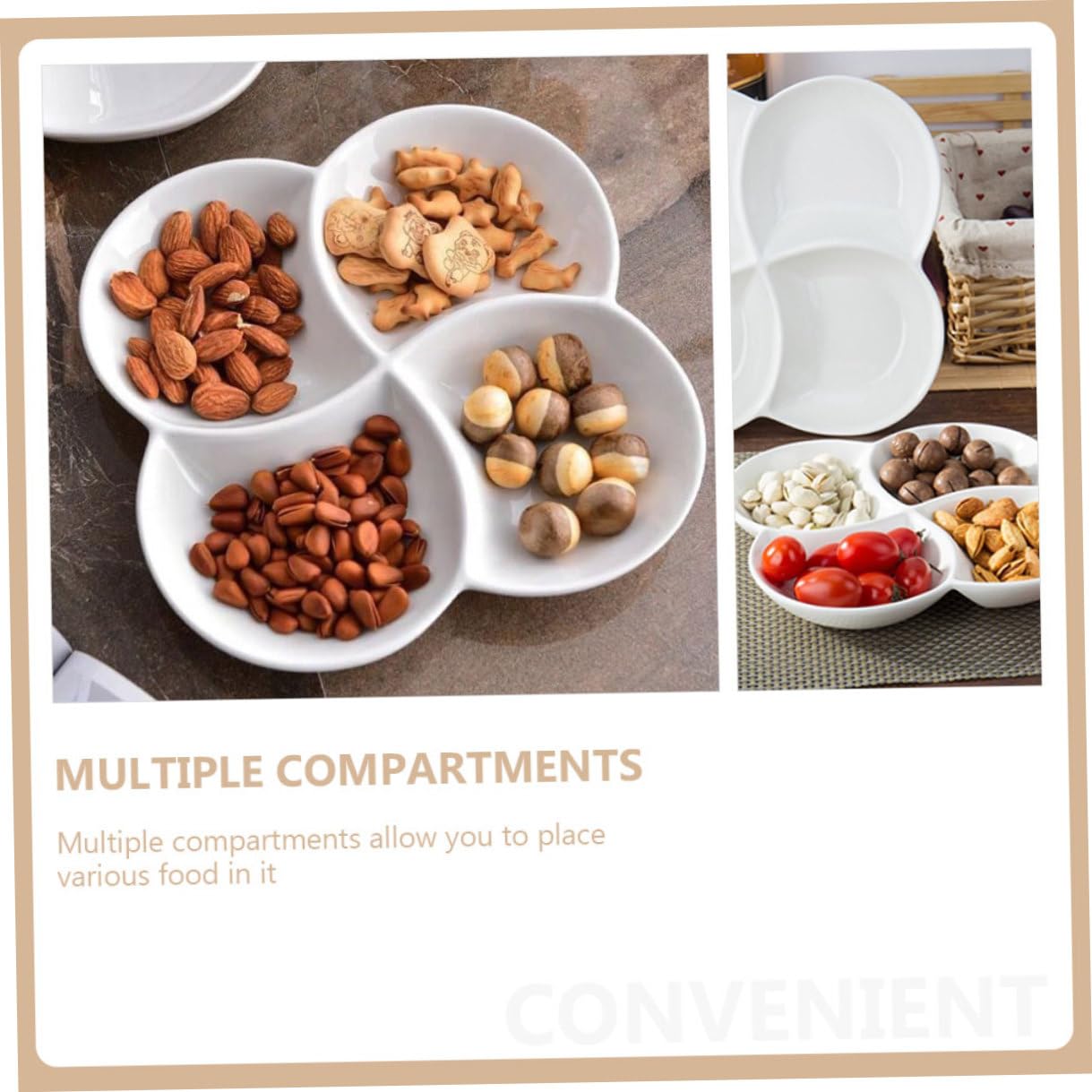 BESPORTBLE Assiette en Céramique Blanche 4 Compartiments Plateau-Repas Facile à Nettoyer pour Bureau et Cantine Repas Snacks Gâteaux