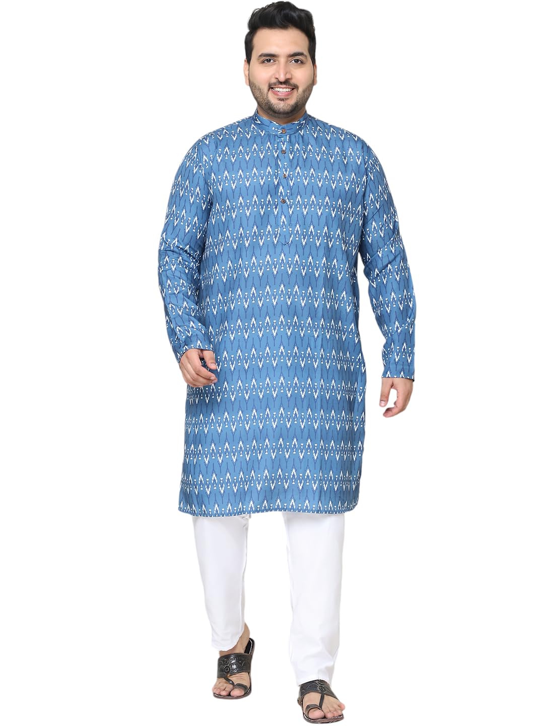 sojanya PLUS (Since 1958) Men's Cotton Printed Kurta and White Pyjama Set-picture-38