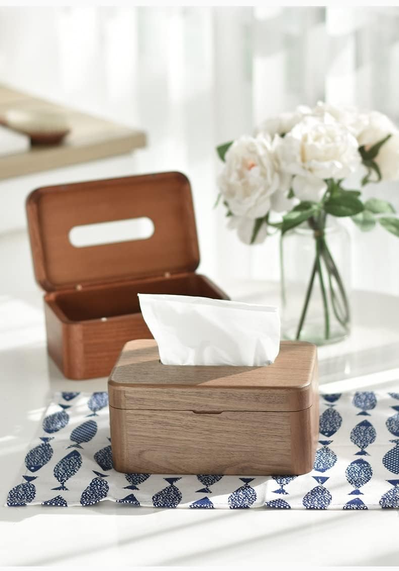 Solid Wood Rectangular Tissue Box Holder, Flip Facial Tissue Holder Napkin Dispenser For Bathroom And Home Decoration, Bathroom Tissue Holder Dispenser (Color : Walnut)