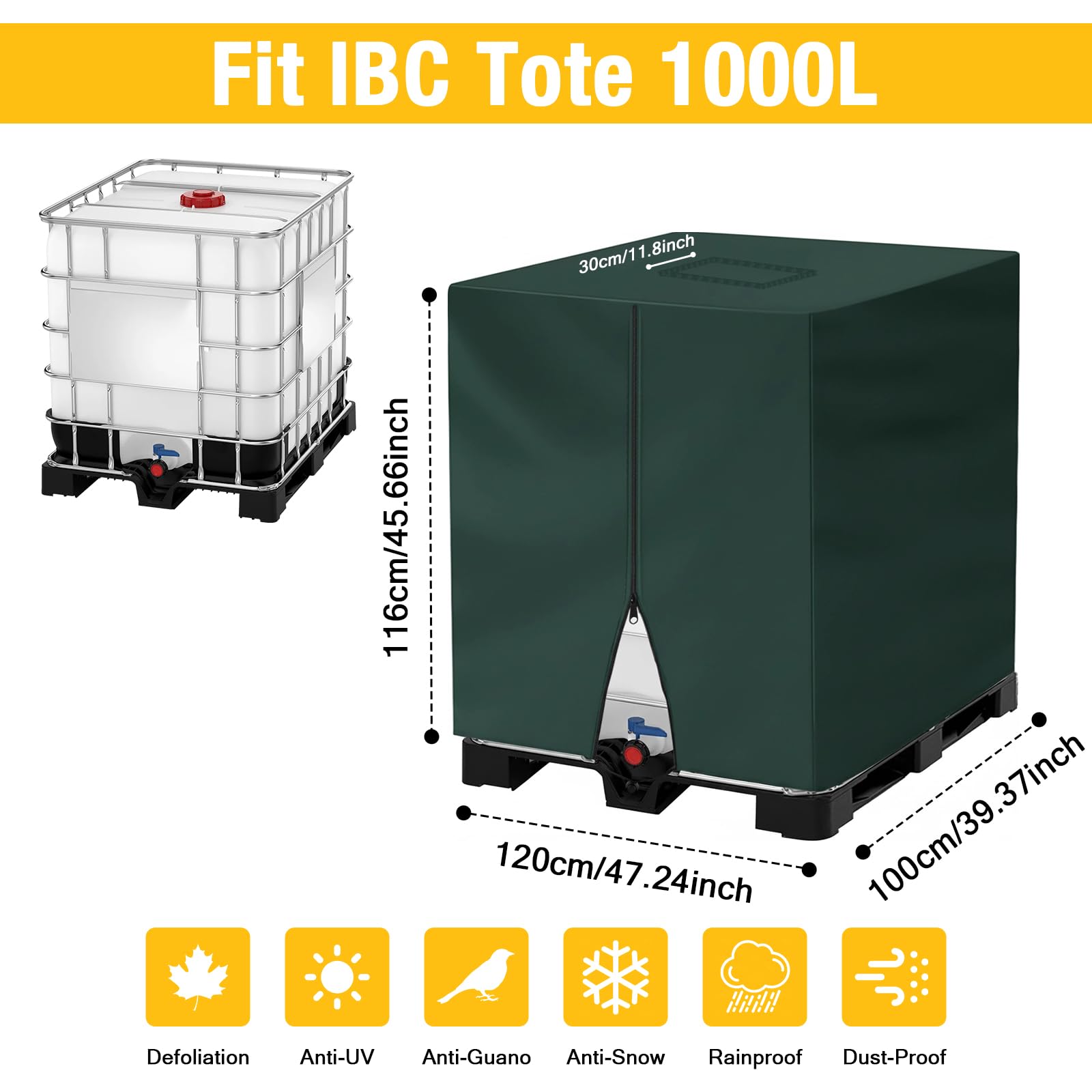 Copertura per serbatoio IBC 1000L, Copertura per contenitore IBC 420D, Copertura IBC 1000L - Telo di protezione UV, Resistente agli Agenti Atmosferici e Antipolvere Con Borsa di Conservazione