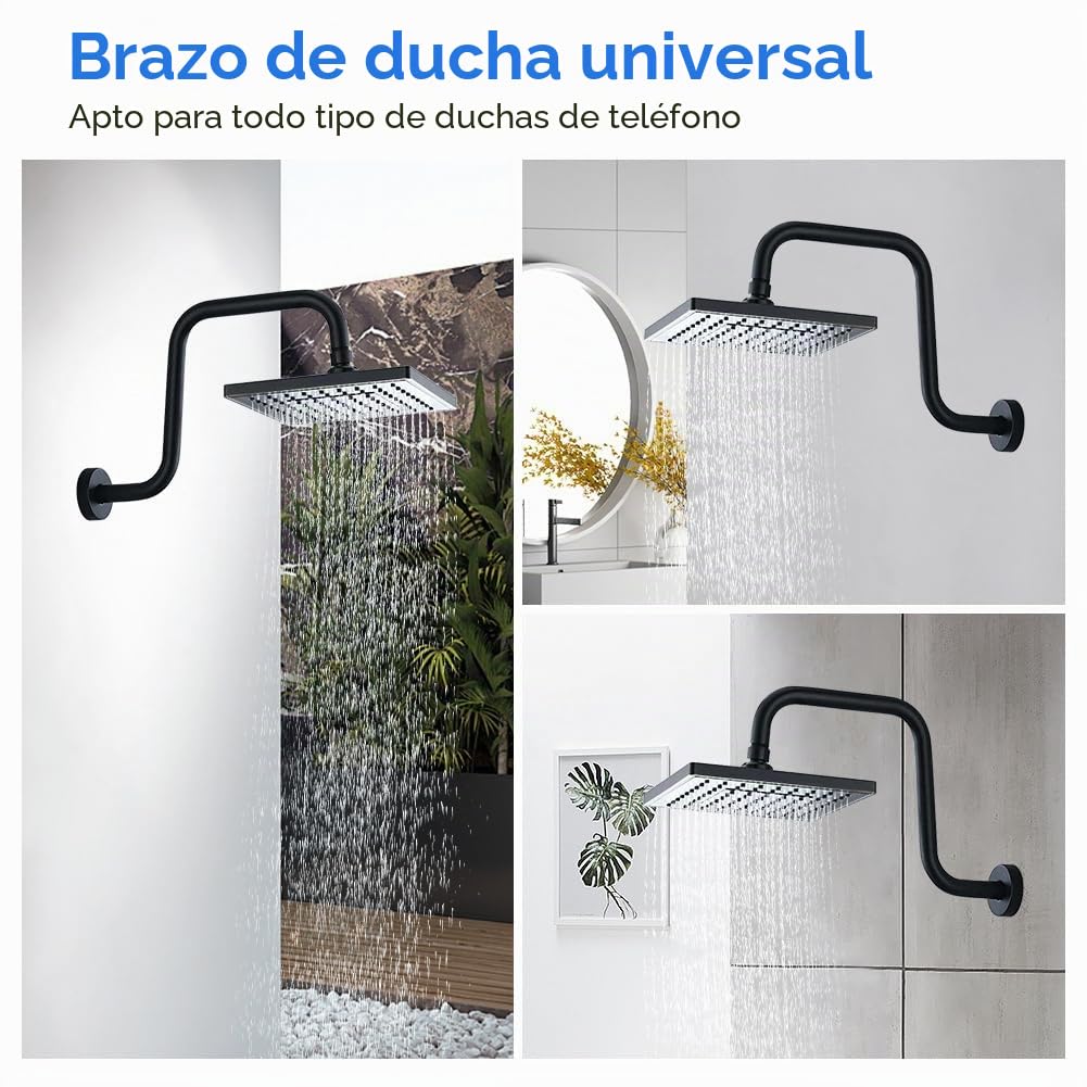 Jenngaoo Brazo de Extensión de Ducha en Forma S, 13 Pulgadas, Acero Inoxidable con Acabado Negro, Brazo para Cabezal de Ducha, Montaje en Pared para Baño Doméstico