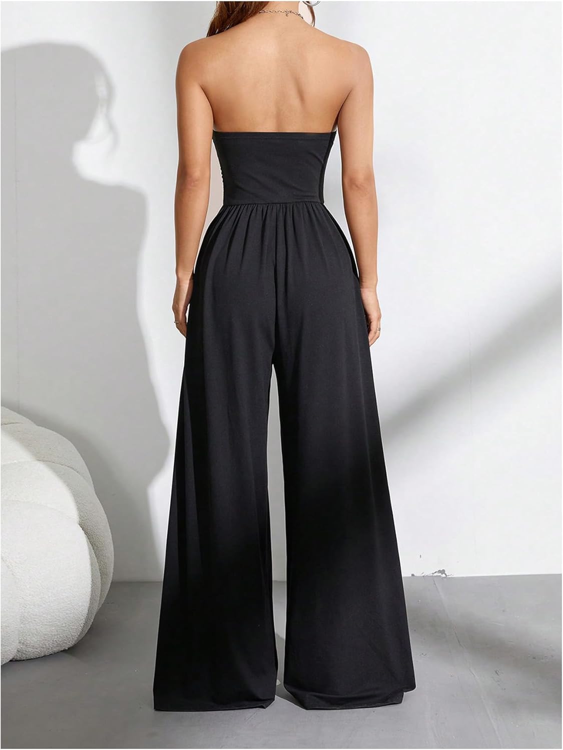 OYOANGLE Women's Strapless Jumpsuits Ruched Wide Leg Tube Romper Vacation Going Out Summer Outfits - Image 2