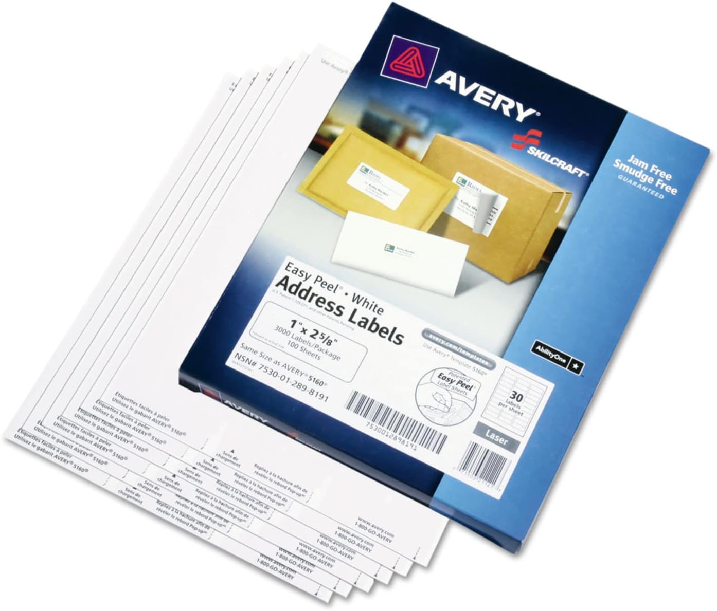 NSN2898191 Laser Labels,1"x2-5/8",Self-Adhesive,3000 Labels/BX,White