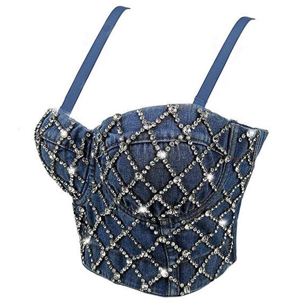 Mujeres Rhinestone Diamond Punk Bra Top Burlesque Dance Clubwear Body Shapewear Cincher Bustier Corset