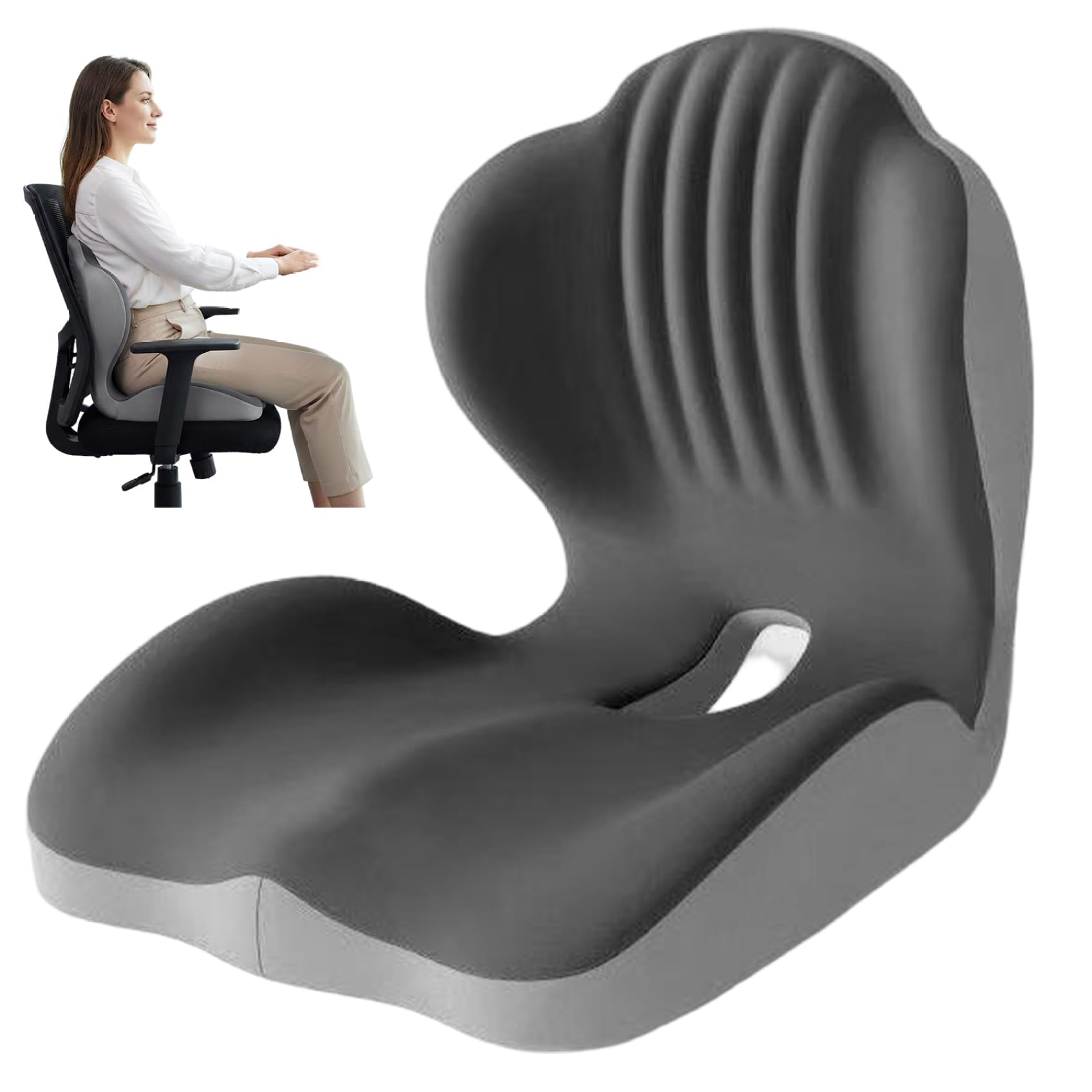 Faticenic Ergonomic Seat Cushion with Lumbar Support, Office Chair Cushion for Back and Butt Comfort, High-Density Memory Foam Seat Pad for Car, and Home Use (Black Gray), Ergonomic, F