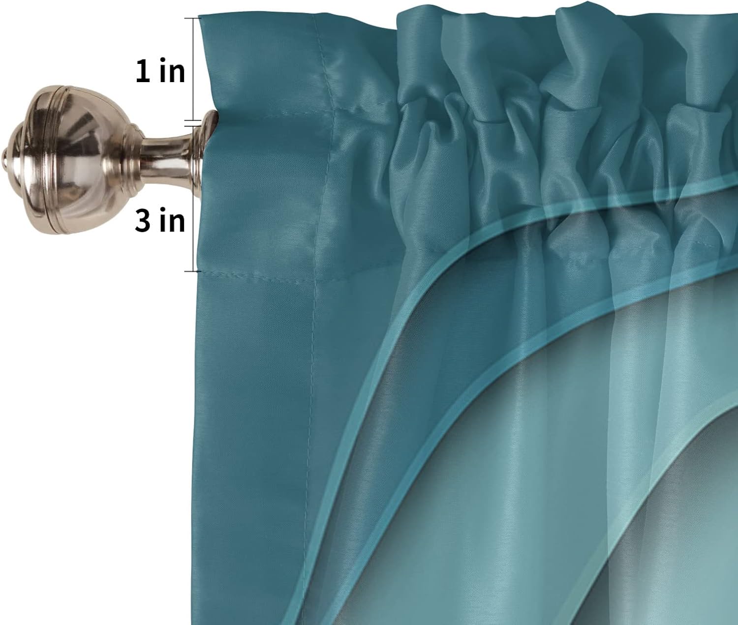 Ombre Teal and Brown Window Curtains 45 Inches Long Set of 2 Panels, Abstract Waves Rod Pocket Kitchen Curtains Light Filtering Curtain for Bathroom Cafe Bedroom