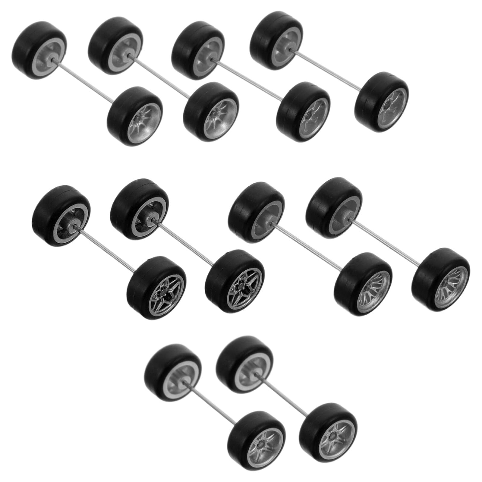TOYANDONA 1/64 Scale Alloy Car Wheels with Silver Rubber Tires 5 Pairs of DIY Rc Car Truck Modification Parts Compatible with Model Vehicle Replacement