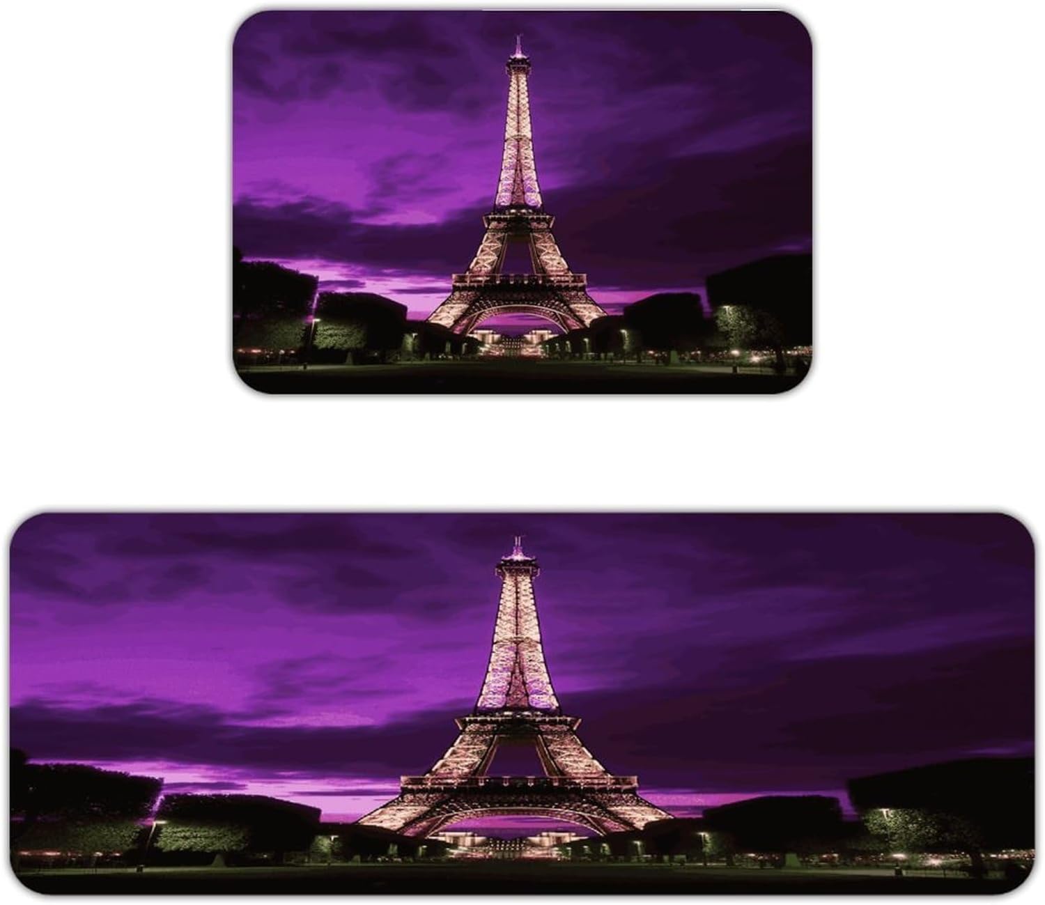 Purple Eiffel Tower Kitchen Mats for Floor 2PCS Waterproof Non-Slip Kitchen Rugs Cushioned Anti-Fatigue Mat Heavy Duty Floor Mats Comfort Standing Mat for Kitchen Home Office Laundry