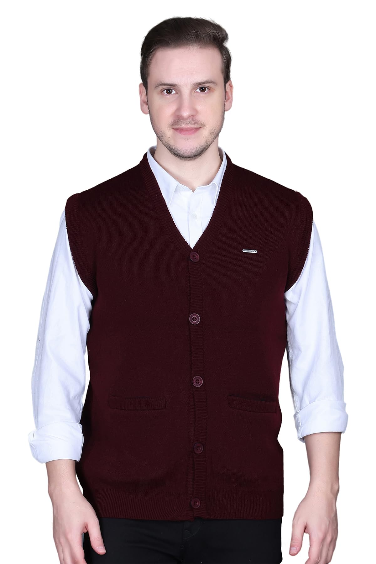 godfrey V Neck Cardigans for Men - Woolen Sleeveless Sweater for Man Winter Wear-picture-28