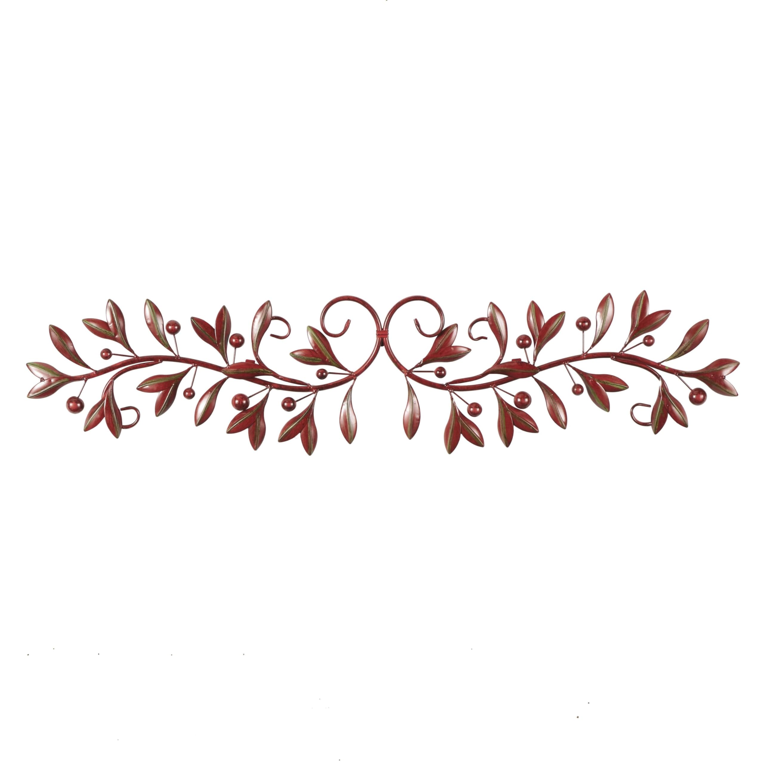 Deco 79 Metal Leaf Home Wall Decor Long Horizontal Vine Wall Sculpture with Green Accents, Wall Art 48" x 1" x 9", Red
