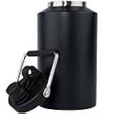 Insulated Jug with Handle, One Gallon, 128oz Stainless Steel, Large Double Vacuum Water Bottle for Hot & Cold Drinks, Wide Mouth, Sweat Proof, Great for Travel, Hiking & Camping, Black