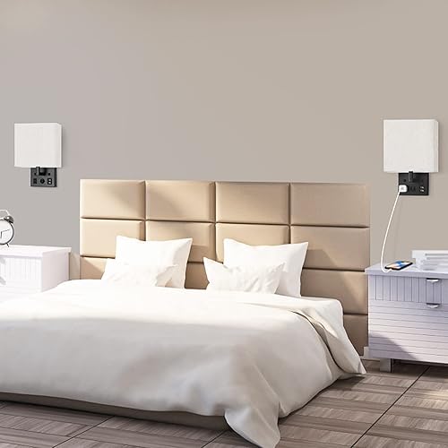 Miniatura 6 de Juego de dos apliques de pared negros, luces de pared de noche para dormitorio, aplique de pared enchufable con puertos USB y tomas, lámpara de