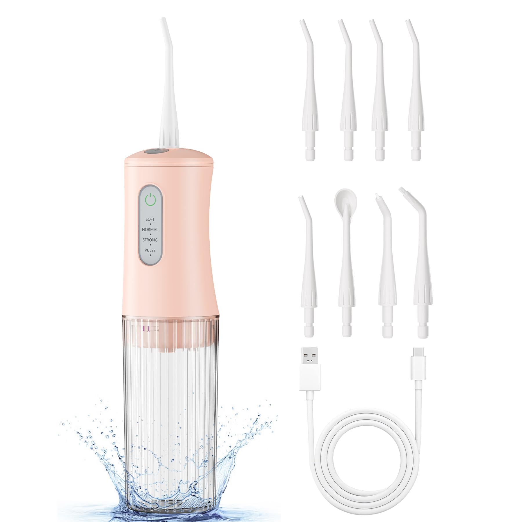 Hydropulseur sans fil pour nettoyage des dents – Irrigateur dentaire électrique avec 4 modes de nettoyage et 8 embouts de jet, étanche IPX7, design portable rechargeable pour une utilisation à la