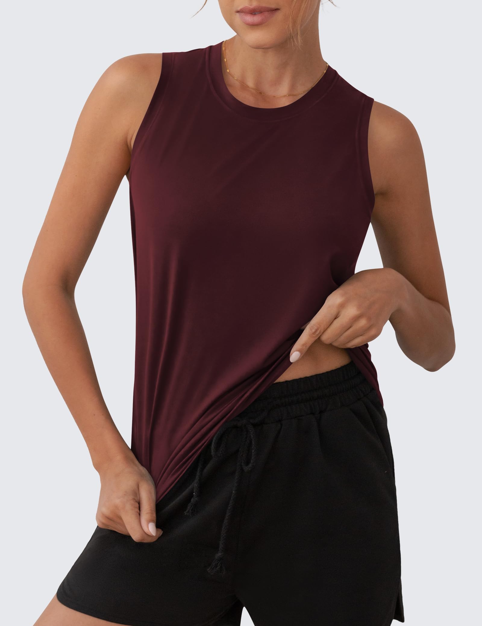 OYANUS Camiseta de verano para mujer, sin mangas, con espalda cruzada, cuello alto, ajuste holgado, para correr, gimnasio, yoga