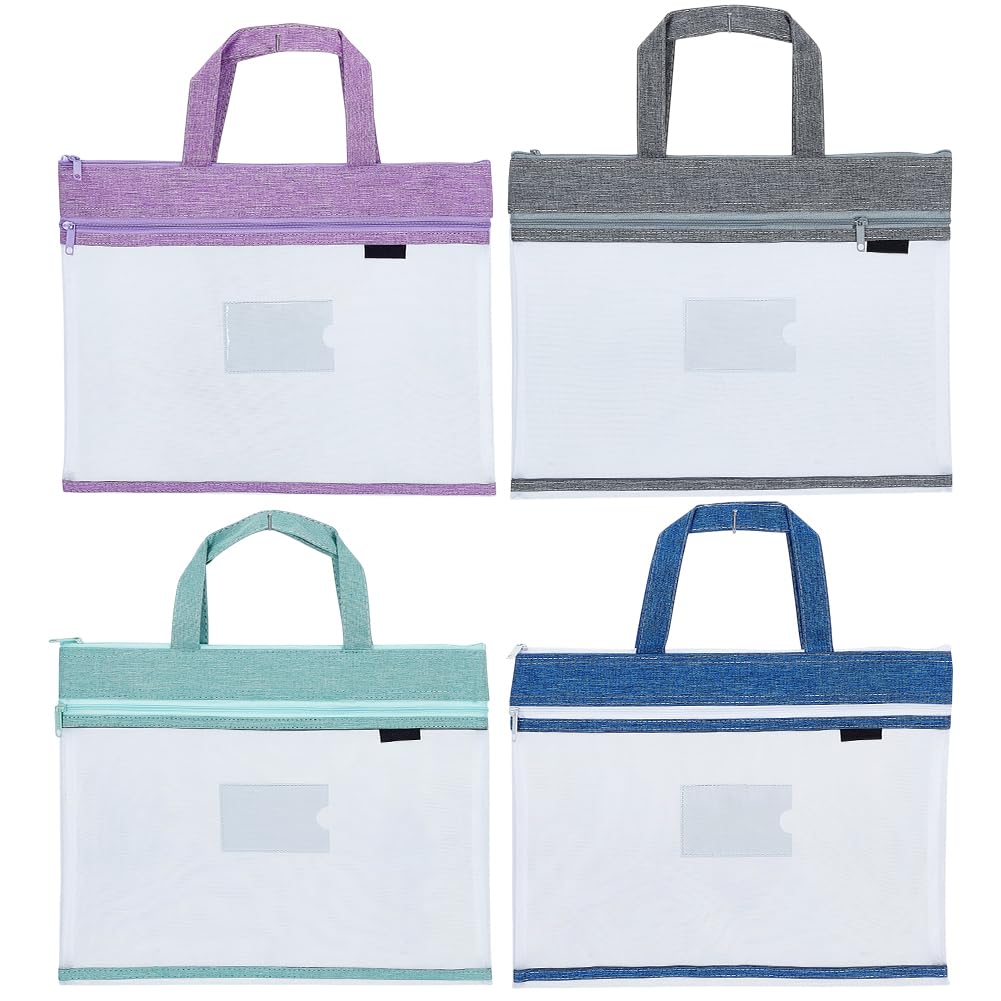 AHANDMAKER 4 Pack Large Zipper Pouch Bags Nylon Mesh Zipper Pouch Organizer 11.02 x 14.17 in Waterproof Document Storage Bag for Puzzles Books Office Travel Needlepoint Project