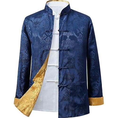 Tang Suit Men Hanfu Chinese Traditional Clothes Long Sleeve Top, Can be Worn on Both Sides,Tang Suit Jacket Men Silk (US, Alpha, Medium, Regular, Regular, blue yellow)