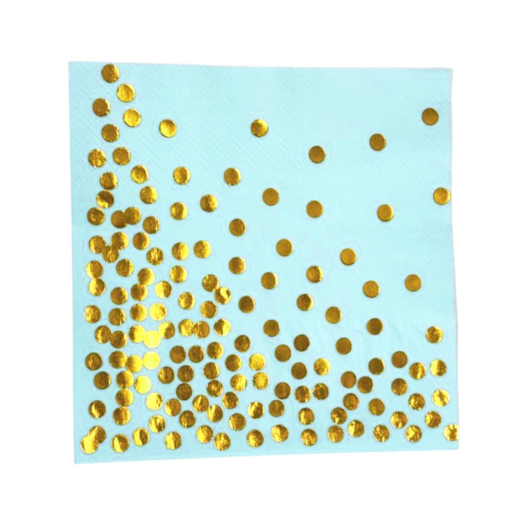 Wanna Party Light Blue Paper Napkins w/Golden Polka Dots | Disposable 2 Ply Paper Napkin | Paper Tissue For Party, Birthday, Wedding | Printed Paper Napkin - Pack Of 20 Light Blue Sheets 4