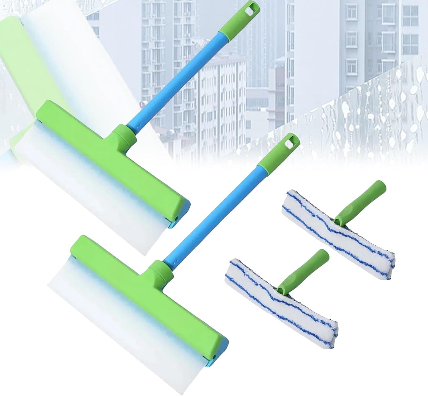 AquaSwipe Window Squeegee, Aqua Swipe Window Cleaner, Recyclable Silicone Window Squeegee Kit with Microfiber Scrubber, Glass Cleaning Tools for Shower Glass Mirror, Car(Green*2)