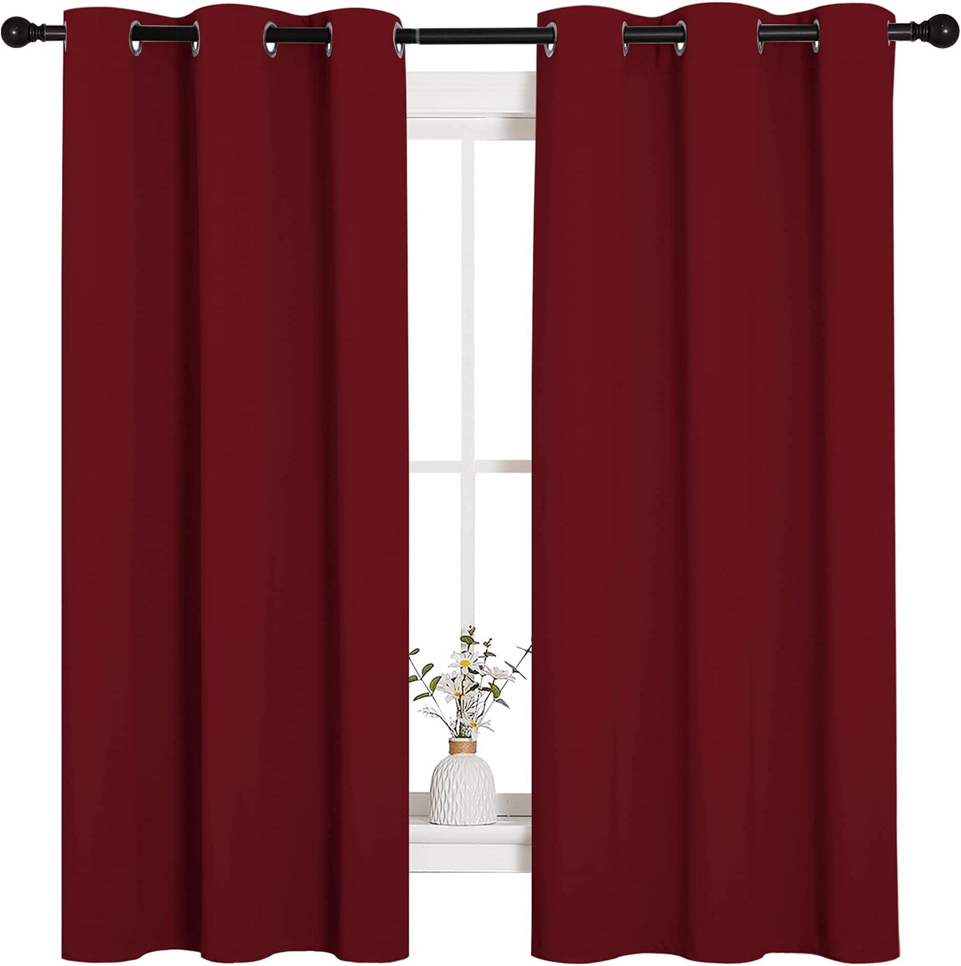 Holiday Christmas Decor Thermal Insulated Solid Grommet Blackout Curtains/Drapes for Living Room (1 Pair, 42 by 63 inches, Burgundy Red)