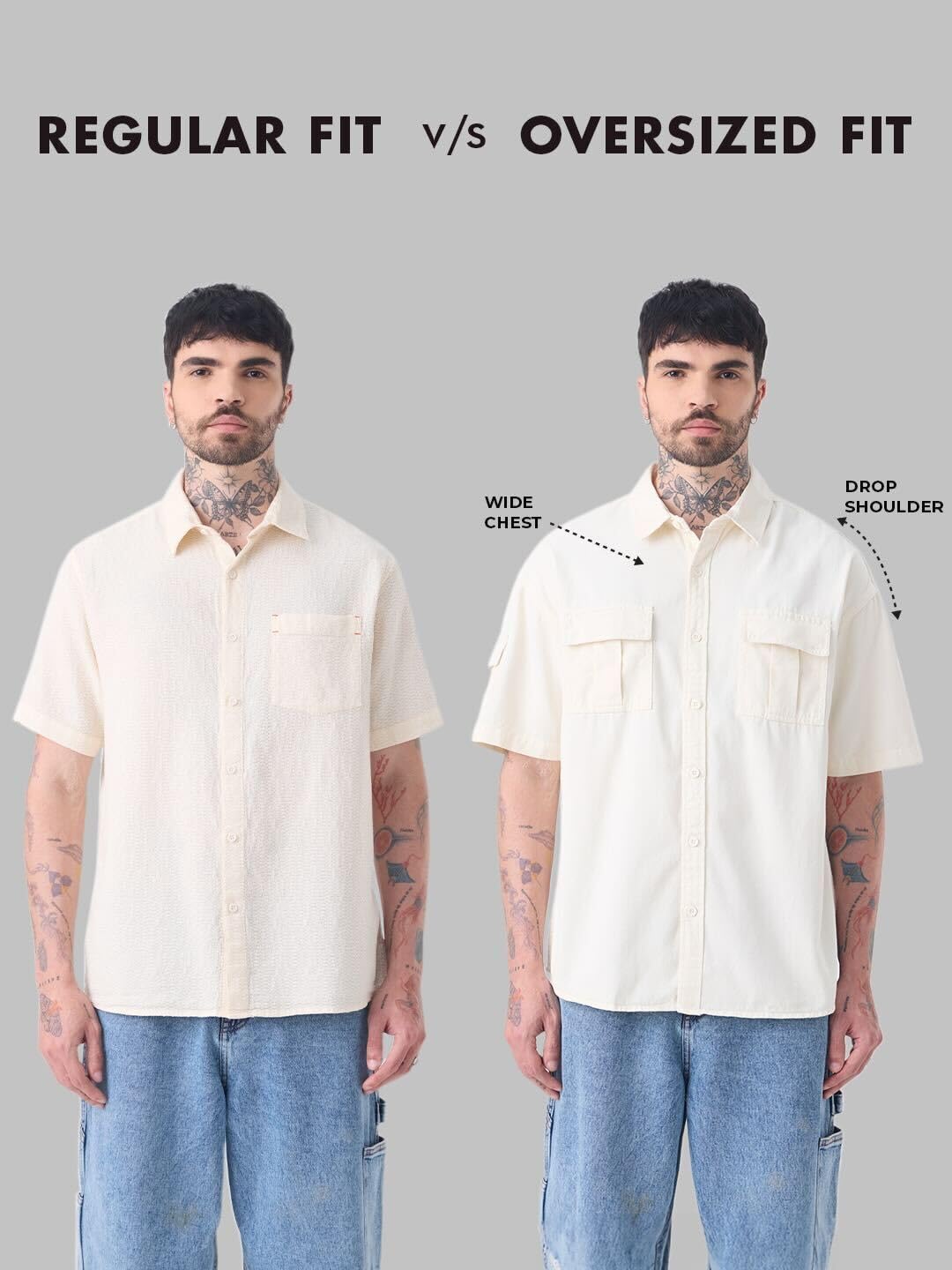 The Souled Store Camicia oversize: Dark Coal Uomini e Ragazzi Manica Corta Colletto Cubano Nero Solido Cotone Contrasto Abbottonatura a righe Spalla goccia Confortevole Camicie oversize casual