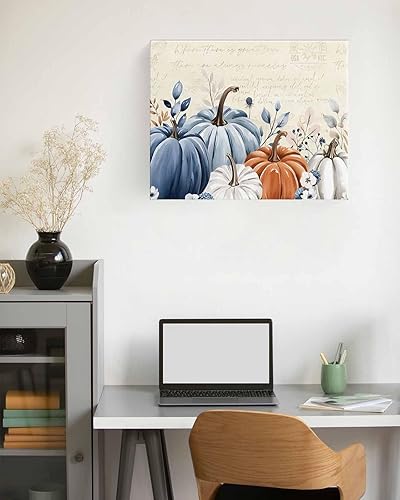 Miniatura 3 de Prime Leader Pintura por números para adultos, lienzo vintage de Acción de Gracias, calabazas azules y naranjas, kit de pintura por números para