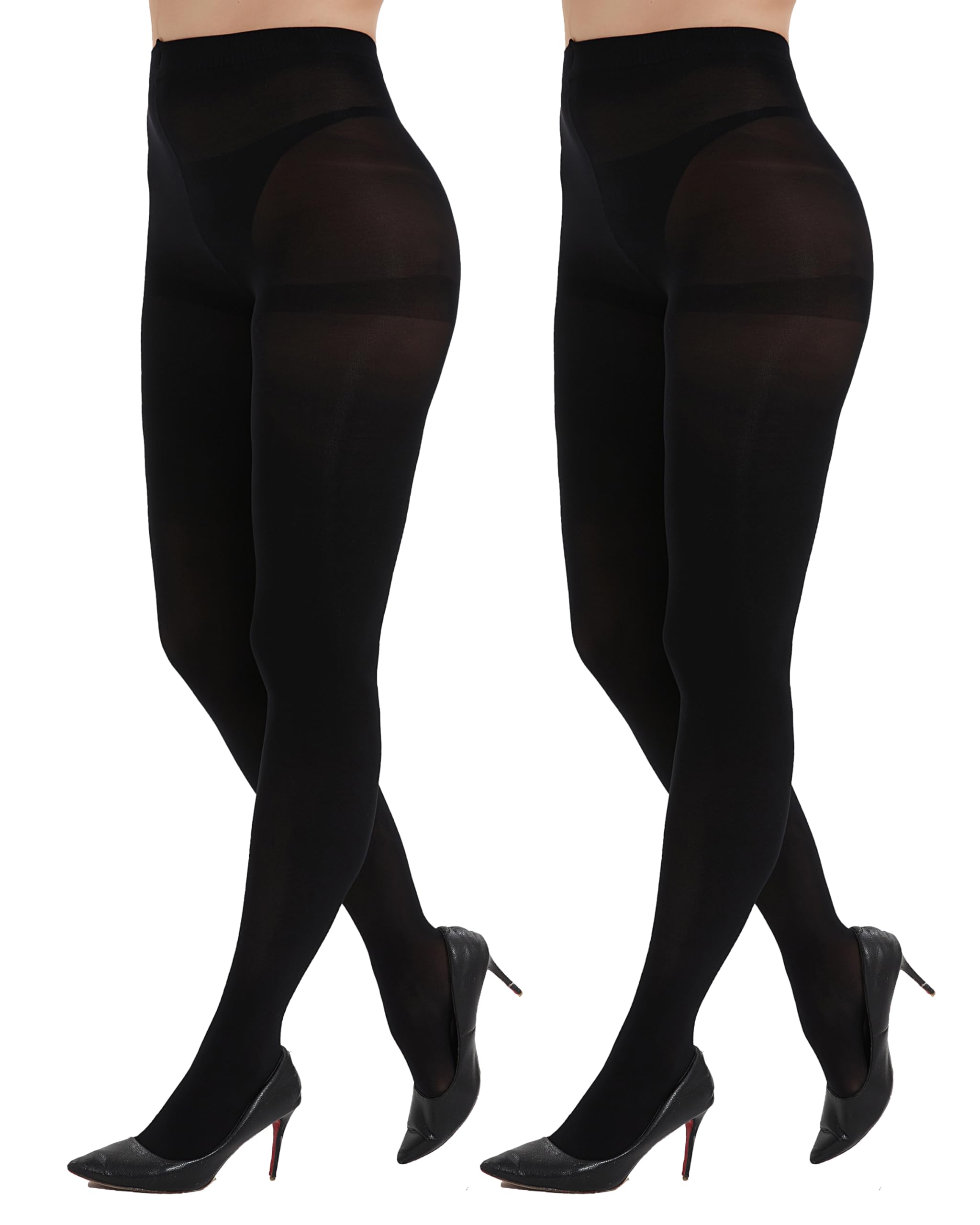 Citystl 2 Pairs Black Tights for Women, 40D Solid Color Soft Tights, Control Top Microfiber Pantyhose for women