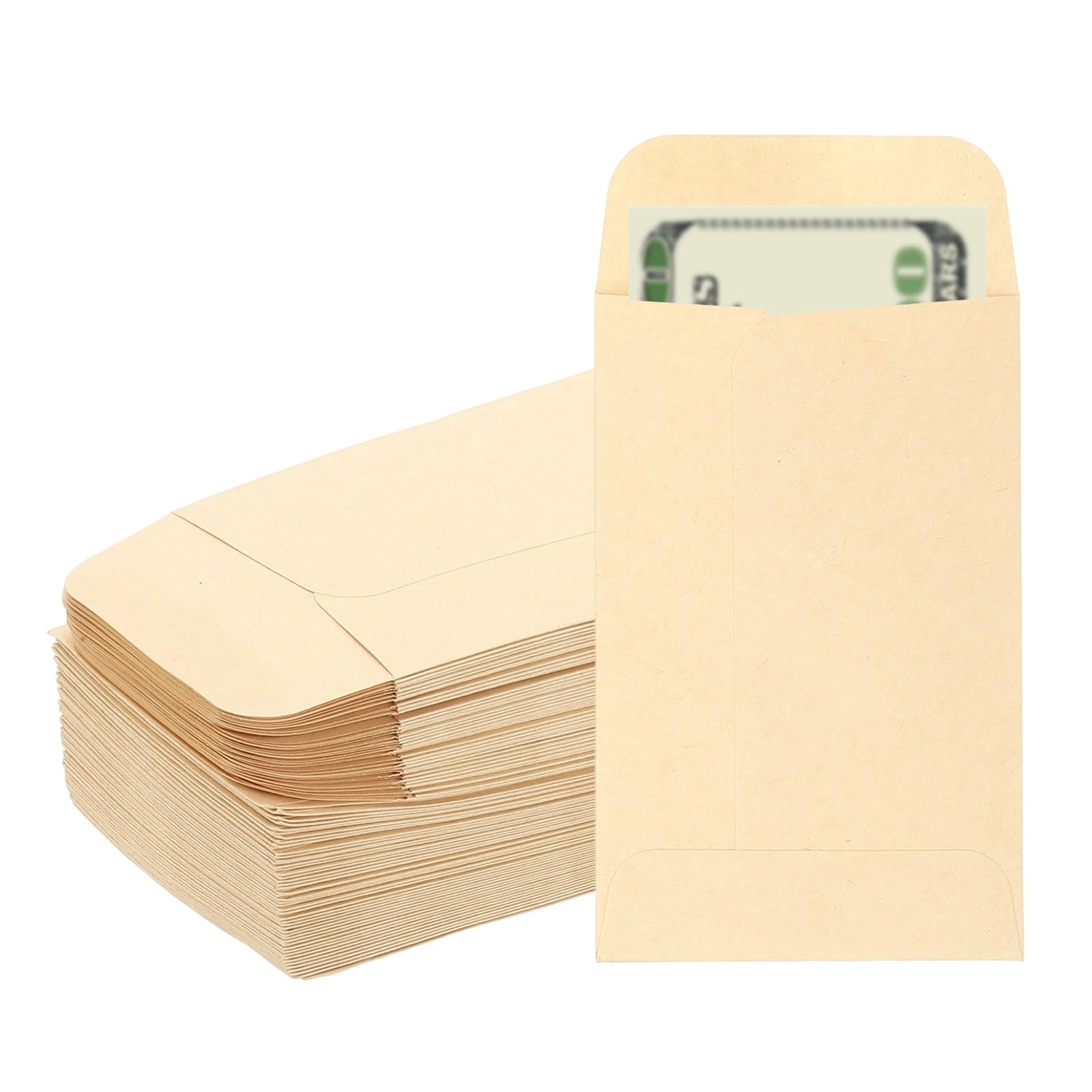 PATIKIL Money Envelope, 100 Pack 3.5" x 2.2" Cash Envelopes Money Holder Bags Budgeting Saving Challenge Letter for Gift Coins Checks Tickets Jewelry Passport Card, Khaki โ image 1