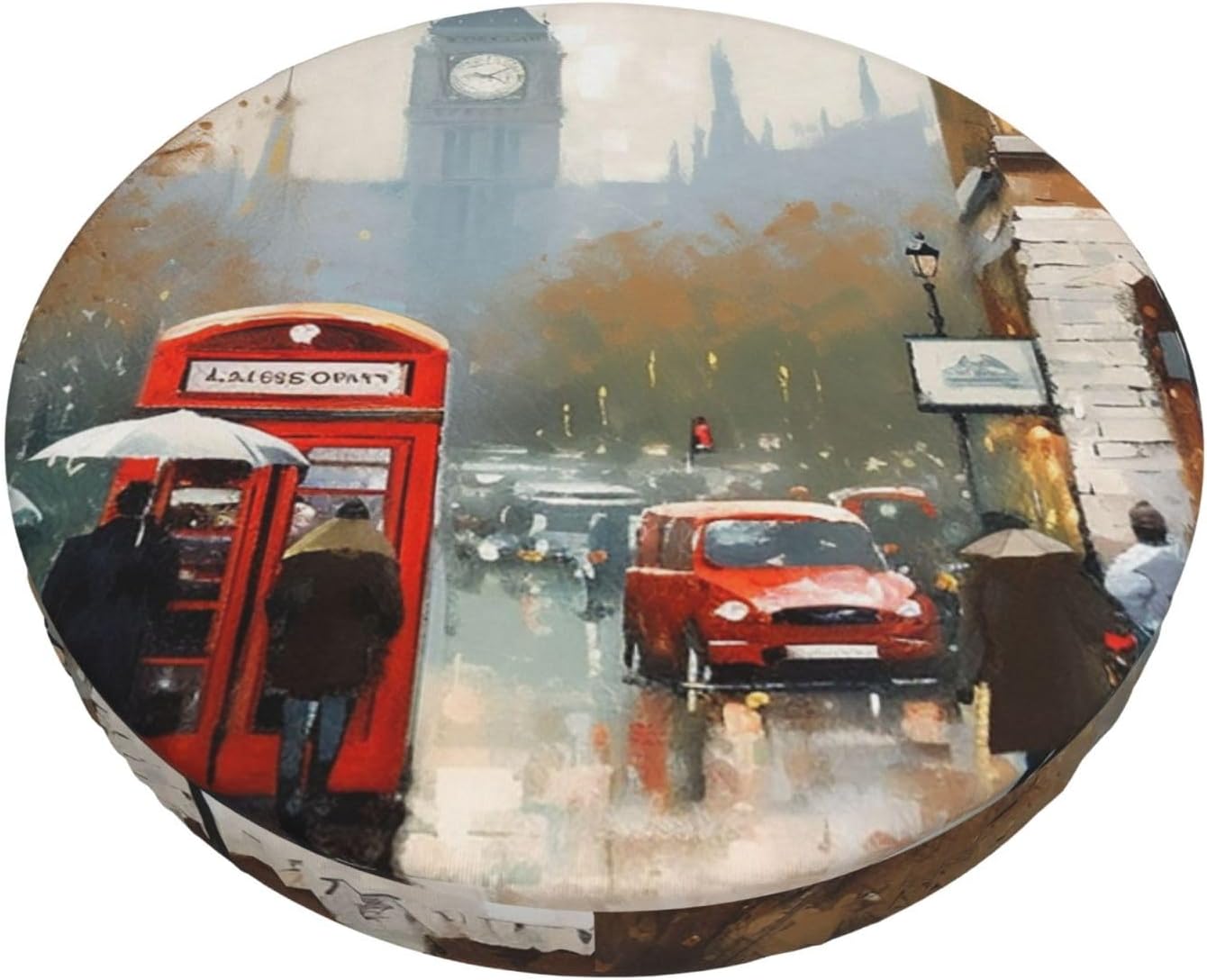 Bar Stool Cover Round Elastic Stool Cushion Covers London Impression Bar Chair Cover Washable Stool Cushion Slipcover Stretch Stool Seat Covers for 12-14 Inch Chair