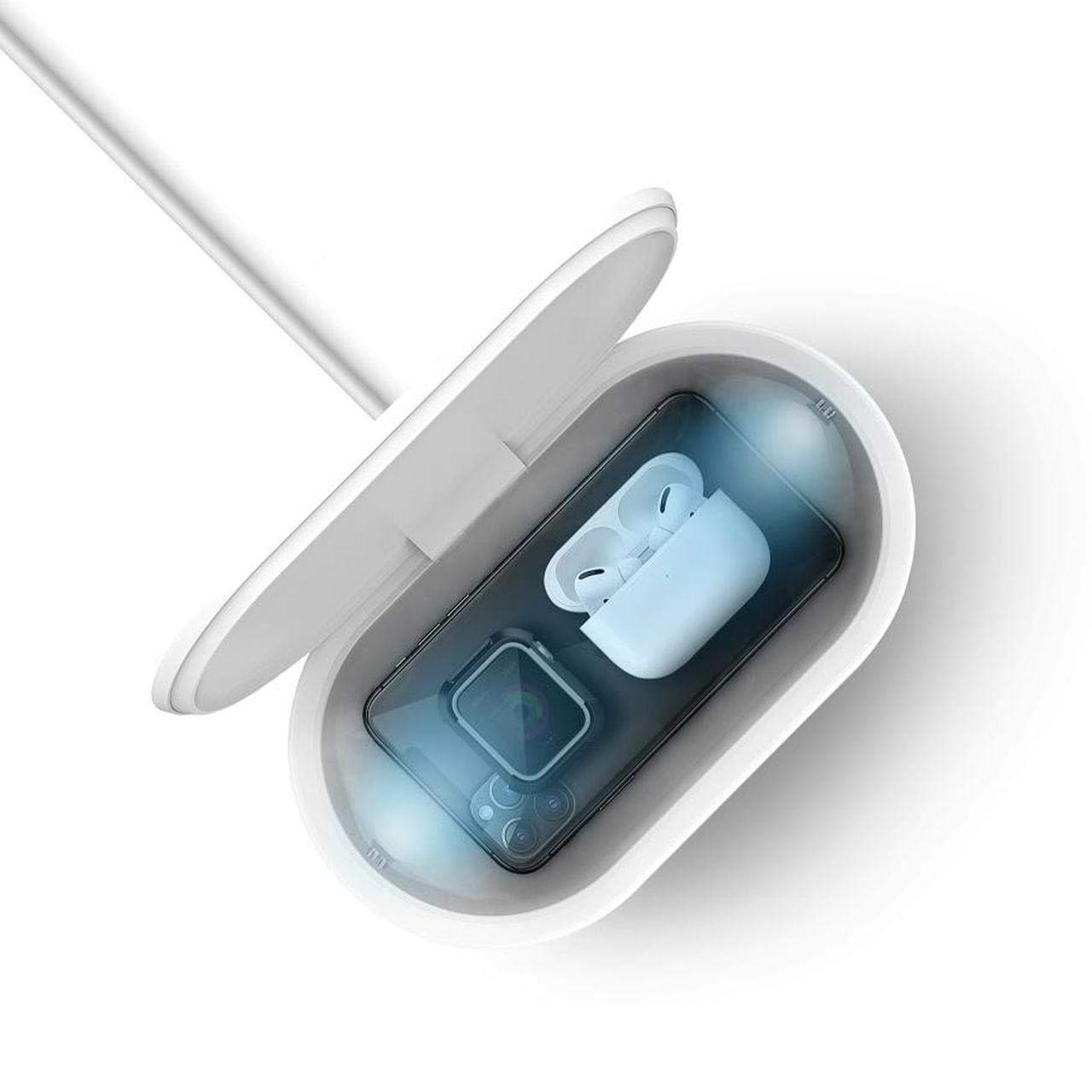 Smartphone charging wirelessly on top of the LYFRO Air Capsule
