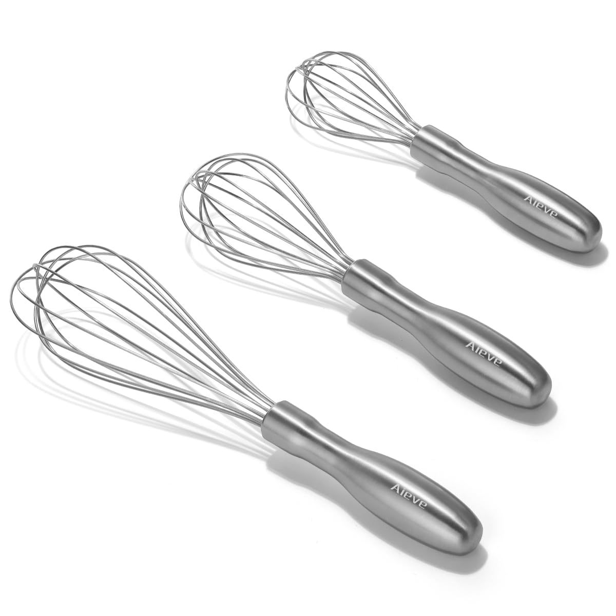Aieve Stainless Steel Whisk Set, 3 Pack Heavy Duty Whisk Tools for Cooking, Kitchen Wire Whisk for Blending Whisking Beating Stirring Baking, Ergonomic Handle, Dishwasher Safe 8"+10"+12"
