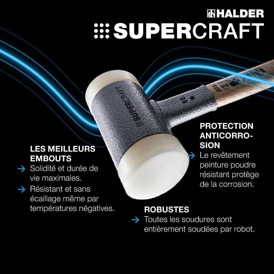 Marteaux de frappeur SUPERCRAFT, avec manche, vernis, en Hickory réduisant les vibrations, ergonomique | D=100 mm/Poids=9300 g | 3366.110