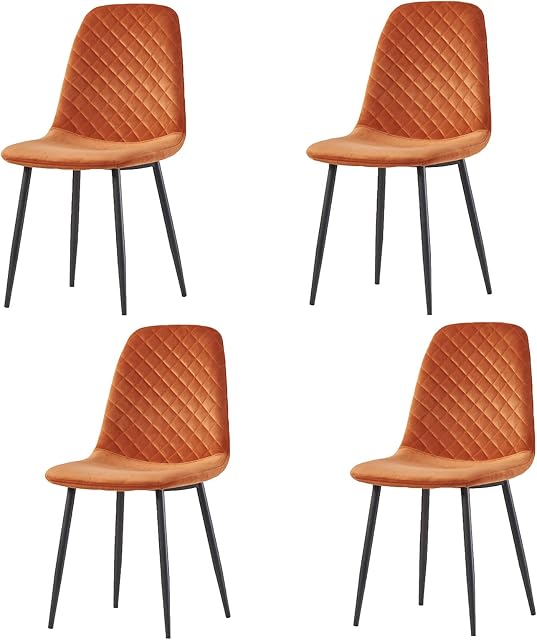 AINPECCA Set of 4 Velvet Dining Chairs Fabric Upholstered seat with Metal Legs Dressing Lounge Home (Orange, 4)