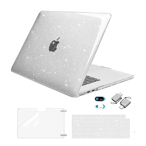 MOSISO Compatible with MacBook Air 15 inch Case 2025 2024 2023 Release M4 A3241 M3 A3114 M2 A2941, Sparkly Glitter Plastic Hard Shell&Keyboard Cover&Screen Protector&Webcam Cover&Type C, Transparent - Transparent