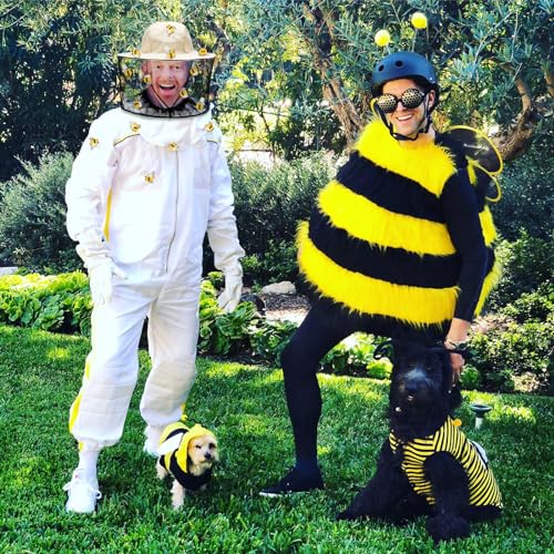 DTESL 47 Pcs Beekeeper Set,Including 2 Pcs Bee Hat and Veil, 15 Pcs Hairball Bee and 30 Pcs Round Double Sided Tape,Beekeeping Helmet Hats with Netting,for Bee Keeper Halloween Costume (Set - A) - Image 5