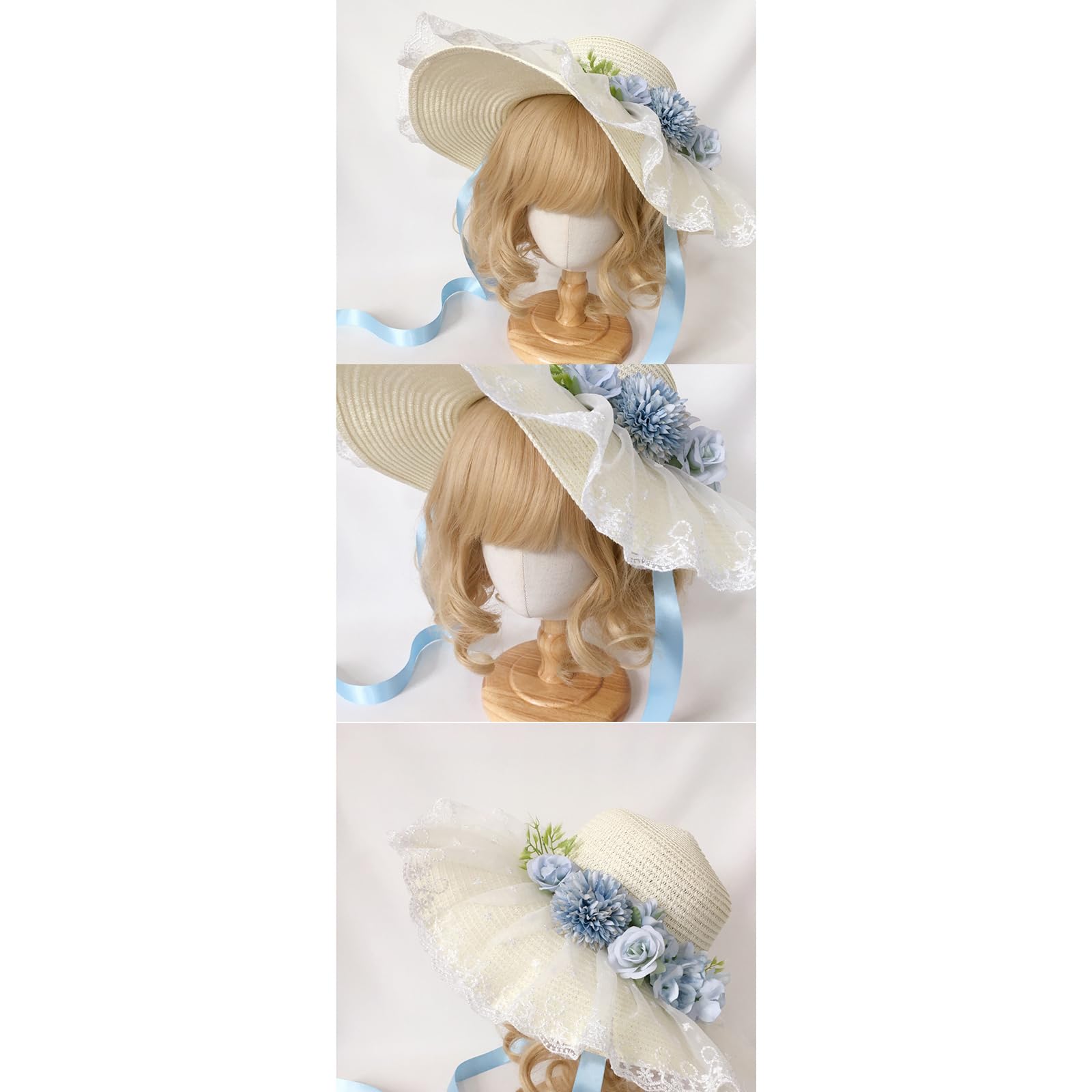 Cappello di paglia da donna, berretto da spiaggia a tesa larga, cappello da pescatore in paglia intrecciata traspirante con lacci, cappello da spiaggia francese, cappello da sole for le vacanze