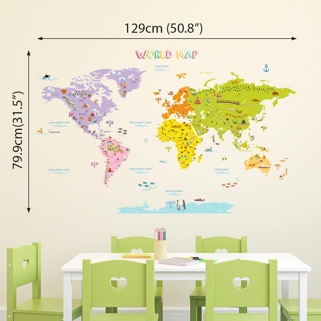 Amazon Decowall Dat 1306n カラフルな世界地図 大 ウォール ステッカー デコ 幼稚園 保育園 子供部屋 Diy 用 壁転写 シール ウォールアート シール 男の子 女の子 10代 こども バスルーム デコレーション ビニール 寝室用 ティーン キッズ ウォール